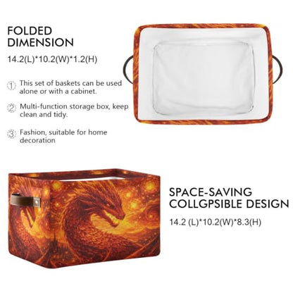 Flame Dragon Print Storage Baskets 1 Pack | Collapsible Open Home Storage Bin with Handle for Home Bedroom Cloth