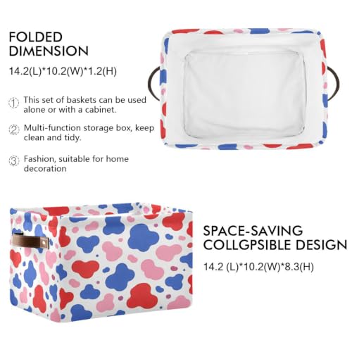 Red Pink Blue Cow Pattern Storage Baskets 1 Pack | Collapsible Open Home Storage Bin with Handle for Home Bedroom Cloth