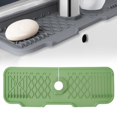 Kitchen Silicone Sink Faucet Mat, 2026 New Foldable Faucet Mat for Kitchen Sink, Multi-Functional Silicone Faucet Guard, Quick Drying Splash Guard ＆ Draining Mats (Green, 17x5.9 Inch) - color: Green