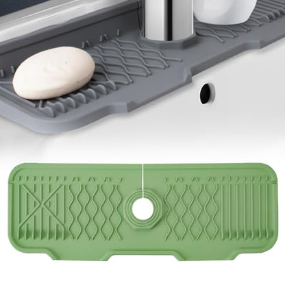 Kitchen Silicone Sink Faucet Mat, 2026 New Foldable Faucet Mat for Kitchen Sink, Multi-Functional Silicone Faucet Guard, Quick Drying Splash Guard ＆ Draining Mats (Green, 17x5.9 Inch) - color: Green