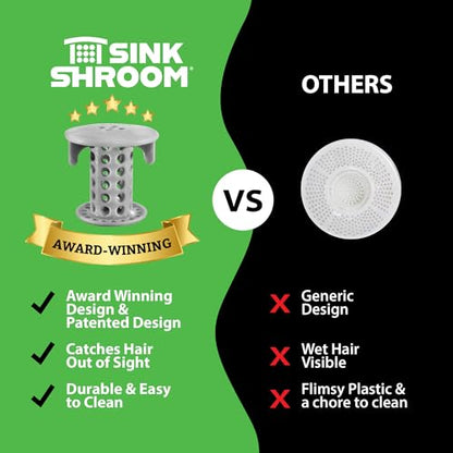 SinkShroom The Revolutionary Sink Drain Protector Hair Catcher/Strainer/Snare, Gray - color: Gray