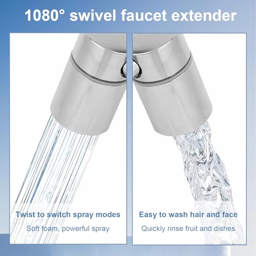 U Shaped Faucet Extender, Zinc Alloy 1080° Rotatable Faucet Aerator Extension Swivel Rotating Spray Attachment Fit for 55/64in/22mm and 15/16in/24mm Threads Kitchen Bathroom Sink
