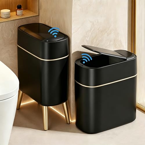 LALASTAR Automatic Bathroom Trash Can with Lid, Motion Sensor Bathroom Garbage Can for Toilet, Slim Smart Waste Basket for Kitchen, Living Room, 2.5 Gallon, Black - color: Black-1 Pack
