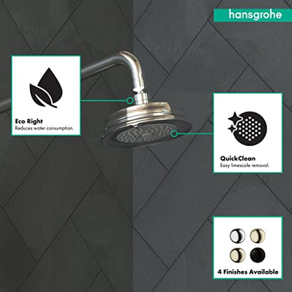 hansgrohe Croma 100 Classic 5-inch Showerhead Low Flow Classic 3-Spray Full, Pulsating Massage, Intense Turbo Water Saving with QuickClean in Chrome, 04751000 - color: Chrome