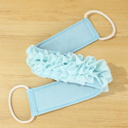 Triple Bath Scrub Set with Extended Back Scrubber Cleans Exfoliator Soft Washcloth Spa Grade Bathroom Essential Bath Scrubber Set - color: White