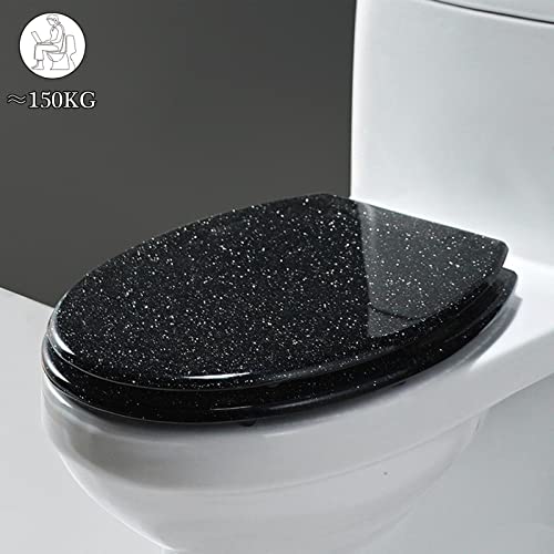Black Quick Release Toilet Seat with 360 Degree Adjustable Hinge, Easy Clean, Oval Shape, Simple Top and Bottom Fixing - color: Black