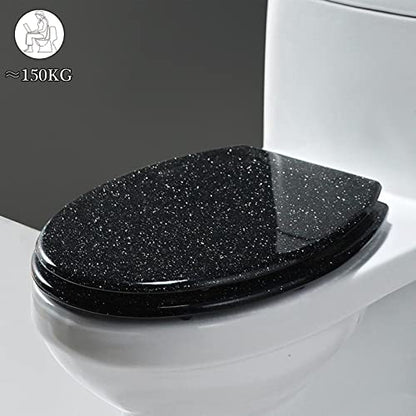 Black Quick Release Toilet Seat with 360 Degree Adjustable Hinge, Easy Clean, Oval Shape, Simple Top and Bottom Fixing - color: Black