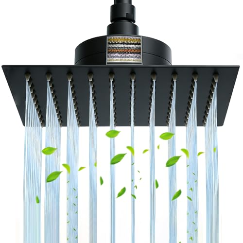 Rain Shower Head with Filter Filtered Rainfall Showerhead for Hard Water Reduces Chlorine and SUS304 Stainless Steel Heavy Metals Square 12 Inch Showerhead Matte Black - color: Matte Black, size: 12 Inch