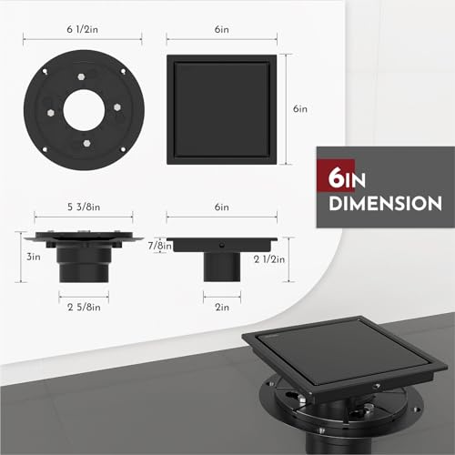 6 Inch Square Shower Drain Black Floor Drain with Flange Reversible 2-in-1 Cover Tile Insert Grate Removable SUS304 Stainless Steel CUPC Certified Matte Black - color: Matte Black, size: 6 Inch