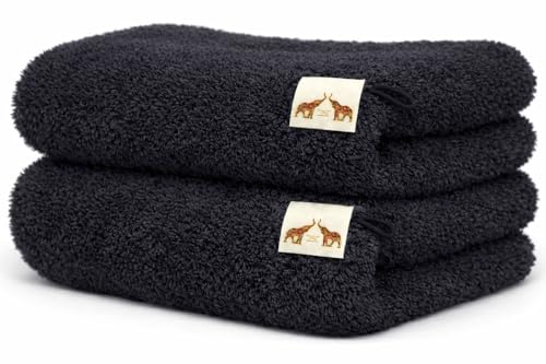Mango Gifts 100% Cotton Hand Towels Set of 2, 16 x 28 Inch, Soft Combed Cotton, Highly Absorbent, Quick Dry, Sustainable Towels for Bathroom, Hotel, Spa, Dorm, Black - color: Black
