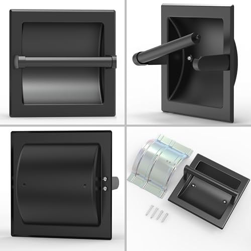 Matte Black Recessed Toilet Paper Holder for Regular Rolls,Contemporary Hotel Style Pivoting Toilet Tissue Holder Wall Mount Made of Metal, in Wall Toilet Paper Holder - color: Matte Black