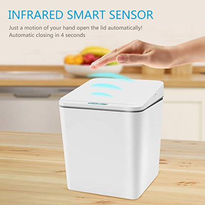 Automatic Small Countertop Trash Can with Lid, 1.5 Gal/6L Toucheless Mini Waste Bin for Office Desk/Bedside Table/Coffee Bar -Batteries, White - style: 6 Liter - 1.5 Gallon