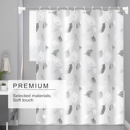 TIKABC Shower Curtain Liner, 4G PEVA Shower Liner, Plastic Waterproof Shower Curtains, with Grommet Holes and 3 Magnetic Weights(Black White Leaves) - color: Black White Leaves