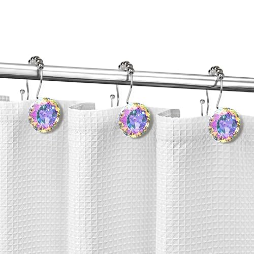Sunlit Luxury Design Round Diamond Crystal Gem Bling with Glide Balls Double Shower Curtain Hooks, Rainbow Colorful Rust Proof Metal Rhinestones Mermaid Shower Curtain Rings for Girls-12 Pack - color: Crystal Ab With Double Hooks