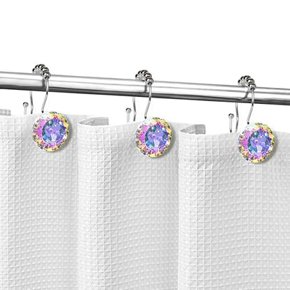 Sunlit Luxury Design Round Diamond Crystal Gem Bling with Glide Balls Double Shower Curtain Hooks, Rainbow Colorful Rust Proof Metal Rhinestones Mermaid Shower Curtain Rings for Girls-12 Pack - color: Crystal Ab With Double Hooks