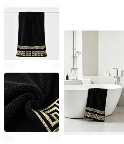 Highly Absorbent Embroidered Bath Towel Set of 3, 100% Cotton Bath Towels | 1 Bath Towel 2 Hand Towels, Super Soft and Absorbent Bathroom Towels - color: Black