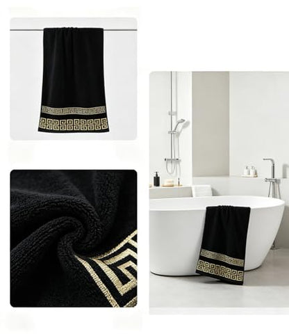 Highly Absorbent Embroidered Bath Towel Set of 3, 100% Cotton Bath Towels | 1 Bath Towel 2 Hand Towels, Super Soft and Absorbent Bathroom Towels - color: Black