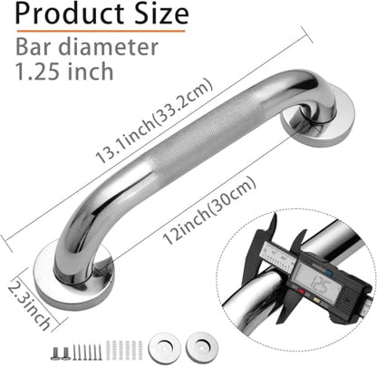 Shower Grab Bar, 1 Pack 12 Inch Bathroom Grab Bar, 304 Stainless Steel 1.25" Diameter Anti-Slip Handicap Grab Bar Support Shower Rail Senior Handrail Shower Safety Bar Handle - size: 12 Inch