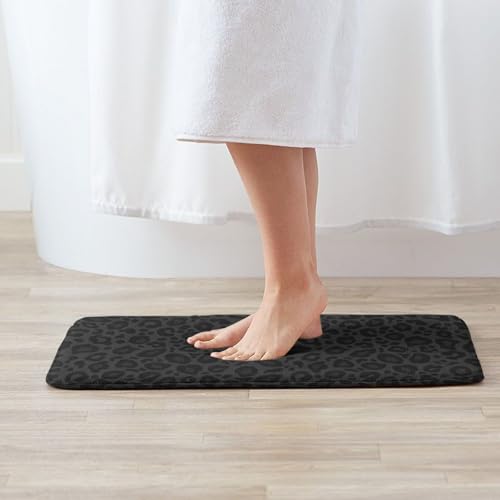 Black Leopard Cheetah Print Bath Mat Non-Slip Soft Microfiber Bathroom Rugs Washable Bathmat, Carpet Rug Entryway Decor for Tub Shower Room Floor, 31.5x20 Mat