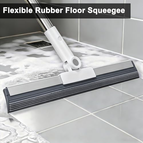Floor Squeegee with 51"-58" Telescoping Handle & 180° Rotating Head, Water Removal for Tile & Hardwood, Under-Furniture Cleaning