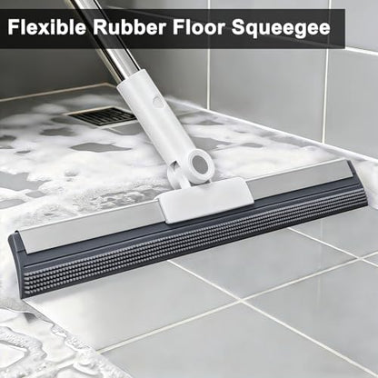 Floor Squeegee with 51"-58" Telescoping Handle & 180° Rotating Head, Water Removal for Tile & Hardwood, Under-Furniture Cleaning