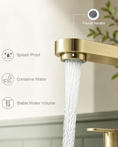 BWE Brushed Gold Bathroom Faucet 3 Hole 8 Inch Widespread Sink Faucets | Stainless Steel Bathroom Faucets with Pop-up Drain and Supply Lines, 360° Swivel Spout 2-Handle Sink Faucet for Bath Vanity - color: Brushed Gold, size: 8 Inches Widespread