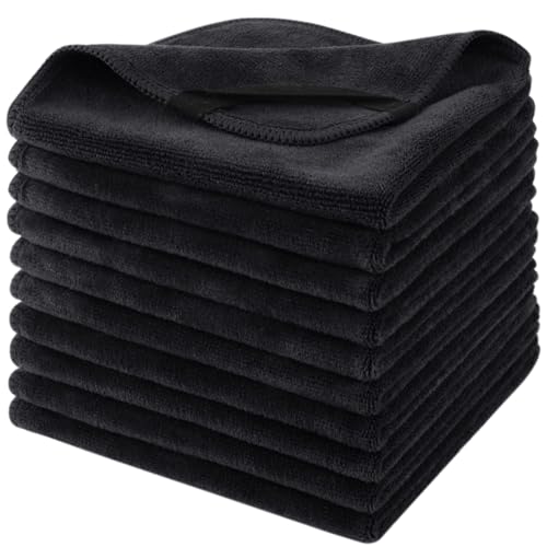 Microfiber Facial Cloths Fast Drying Washcloth 12inch x 12inch Absorbent Face Wash Cloth Soft Makeup Remover Cloths - color: Black-1, size: 1 Count (Pack of 10)