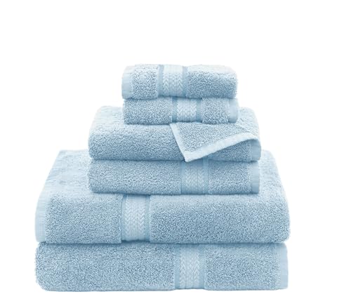 COTTON CRAFT Ultra Soft 6 Piece Towel Set - 100% Cotton Towels - Light Blue | Absorbent 580 GSM Quick Dry Everyday Premium Luxurious Bathroom Towels - 2 Large Bath Towels, 2 Hand Towels, 2 Washcloths - color: Light Blue, size: 6 Piece Towel Set