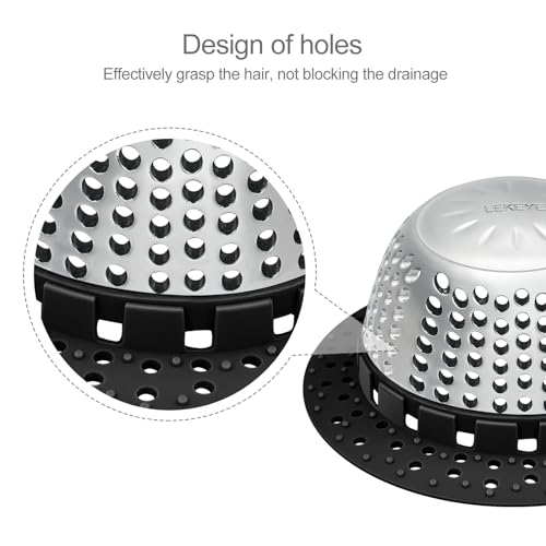 LEKEYE Shower Drain Hair Catcher/Bathtub Drain Cover/Drain Protector for Pop-Up & Regular Drains(Black) - color: Black