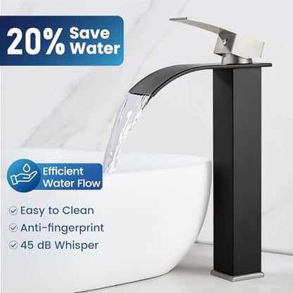 Airuida Vessel Sink Faucet,Black&Nickel Tall Waterfall Bathroom Faucet | Single Handle,Tall Bathroom Faucet 1 Hole,Vanity Faucet,without Drain,Bowl Bathroom Faucet - color: Matte Black & Brushed Nickel
