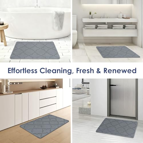 Large Stone Bath Mat for Bathroom Floor, Quick Dry Diatomaceous Earth Bath Mat with Non-Slip Back, Super Absorbent Diatomite Stone Mat for Shower, Easy to Clean, Natural(23.6" x 15.7" Dark Grey)