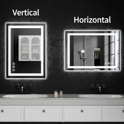 20"x28" LED Bathroom Mirror with Lights, Dimmable, Anti-Fog, Lighted Bathroom Vanity Mirror for Wall, Backlit + Front Lit, Memory Function, Shatter-Proof, Tempered Glass - size: 28"L x 20"W