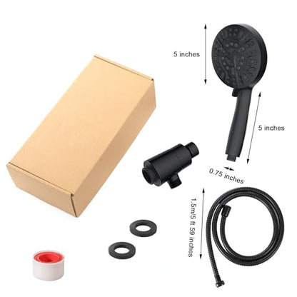 High Pressure Shower Head with Magnetic Back Fixed Base Design ,Handheld Showerhead with Hose Set Stainless Steel 59 inches/5 ft 10-Setting 5 inches Large Face ,Chrome Finish - color: Black