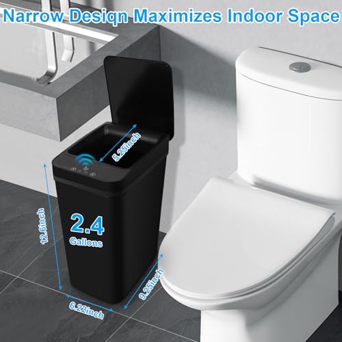 2 Pack Bathroom Trash can,Smart Touchless Trash Can,Automatic Motion Sensor Trash Bin with Lid,2.4 Gallon Garbage Can, Kitchen, Bathroom, Office, Bedroom Trash can (Black+Black) - color: Black+Black