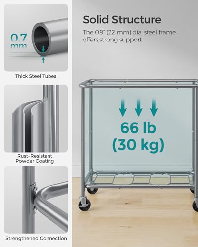 SONGMICS Laundry Basket with Wheels, 3-Section Rolling Laundry Hamper, 52.8 Gallons (200 L), Removable Liner, Steel Frame with Handle, 35.8 x 15.4 x 31.9 Inches, Dove Gray URLS005G01 - color: Dove Gray, size: 200 L (3-Section)