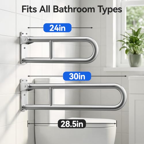 Toilet Grab Bar, Flip Up Foldable Bathroom Safety Handrail, Wall Mounted 304 Stainless Steel Support Rail for Elderly Seniors Handicap Toilet Assistance（30inch） - size: 30inch