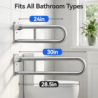 Toilet Grab Bar, Flip Up Foldable Bathroom Safety Handrail, Wall Mounted 304 Stainless Steel Support Rail for Elderly Seniors Handicap Toilet Assistance（30inch） - size: 30inch