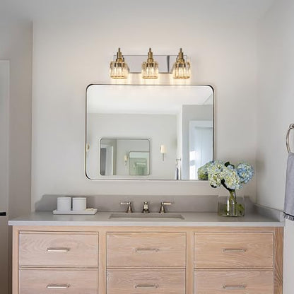 Crystal Bathroom Vanity Light Gold Chrome 3-Light Modern Bathroom Lighting Fixtures Over Mirror Square Wall Sconce - color: Gold Chrome-Square Shade, size: 3-Light