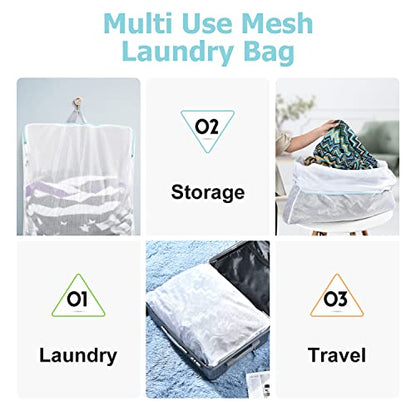 OTraki Large Mesh Laundry Bags 24x32 inch Hanging Delicates Mesh Laundry Bag with Handles Lingerie Bags Washing Machine Bag Zipper Opening,Don't Drying, Melting 140-176℉,White | Mesh Laundry Bag with Handles Washing Machine Bag Zipper Opening,Don't Drying