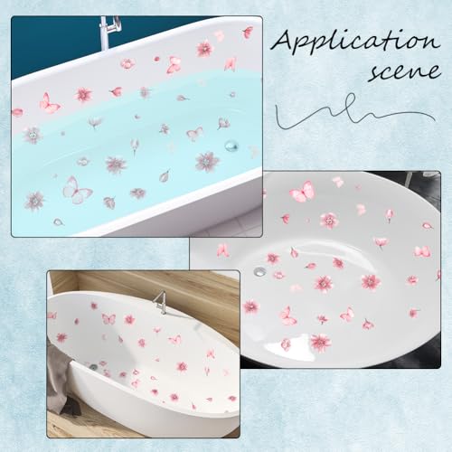 6 Sheets Bathtub Stickers Non Slip Butterfly Shower Stickers with Premium Scraper PVC Plastic Pink Flower Safety Adhesive Decals Appliques Floor Grips for Bathroom Bath Tub Pools Stairs Adult - style: Flower