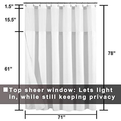 Barossa Design 71x78 Cotton Shower Curtain with Snap-in Fabric Liner White | Cotton Blend, Honeycomb Waffle Weave, Fabric Snap on/off Liner, Water Repellent, Mesh Window, Machine Washable - color: White, size: 71"W x 78"L (Pack of 1)