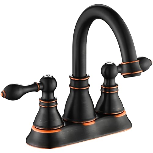 Oil Rubbed Bronze 4 Inch Centerset Bathroom Sink Faucet 3 Hole with Drain | Derengge High Arc Classic 2-Handle Bathroom Sink Faucet, Vanity Lavatory Faucet with 360° Swivel Spout,F-4501-NB - color: Oil Rubbed Bronze