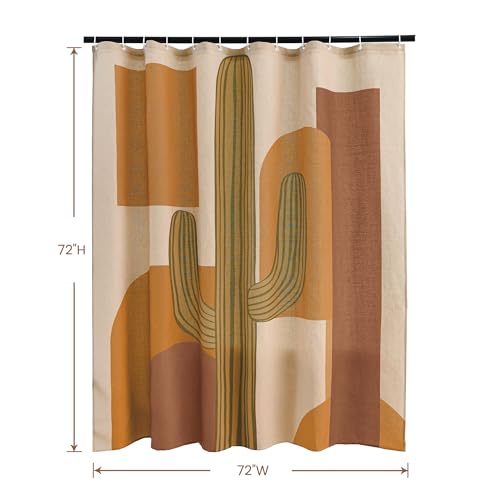 Tropical Cactus Linen Shower Boho Curtain Set with Liner,72" Wx72 L | Double Layer Shower Curtain Waterproof Fabric with Zippered Removable PEVA Liner,Boho Shower Curtain for Bathroom,Free Hooks - color: Orange Cactus