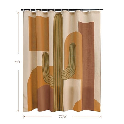Tropical Cactus Linen Shower Boho Curtain Set with Liner,72" Wx72 L | Double Layer Shower Curtain Waterproof Fabric with Zippered Removable PEVA Liner,Boho Shower Curtain for Bathroom,Free Hooks - color: Orange Cactus