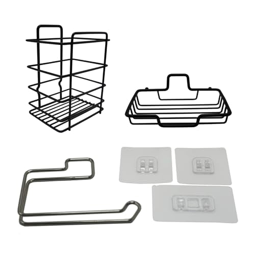 Shower Caddy 3 Pack - Soap Dish - Toothbrush and Paper Towel Holder - Practical Affordable Portable Home Living Bathroom and Kitchen Essentials - Black Toothbrush Holder Wall Mounted - color: Black:shower Rack 3 Pack, size: 3.94'x3.54'x5.63'