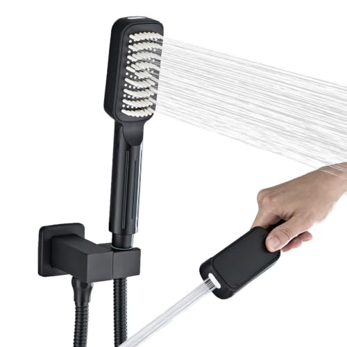 Matte Black High Pressure Handheld Shower Head, Wide Face Hand Held Showerhead with Hose and Bracket, Built-in Power Wash Jet Spray, Detachable Shower Head Set - color: Matte Black (Standard - Wide)