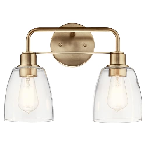 Kichler Meller 2-Light Bathroom Vanity Light Fixture with Clear Glass Shades, Industrial Wall Sconce in Champagne Bronze for Bathroom Mirror (11.25" x 5.5" x 7"), 55101CPZ - color: Champagne Bronze, style: Industrial