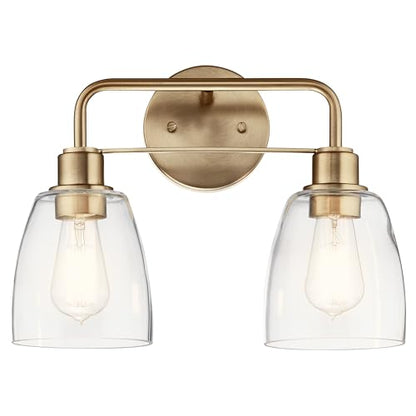 Kichler Meller 2-Light Bathroom Vanity Light Fixture with Clear Glass Shades, Industrial Wall Sconce in Champagne Bronze for Bathroom Mirror (11.25" x 5.5" x 7"), 55101CPZ - color: Champagne Bronze, style: Industrial