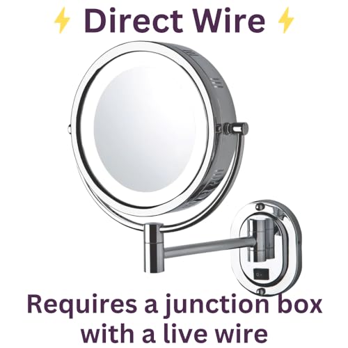 JERDON Two-Sided Lighted Wall-Mounted Makeup Mirror - Makeup Mirror with 5X Magnification & Wall-Mount Arm - 8-Inch Diameter Mirror with Chrome Finish Wall Mount - Model HL165CLD