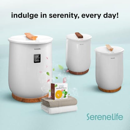 SereneLife Digital Display Bucket Towel Warmers, White Large Towel Warmer for Spa and Bathroom, Luxury Towel Heater Gifts for Him & Her, Auto Shut-Off, Fits 2 large, Blankets, Bathrobes - color: Oak Grain